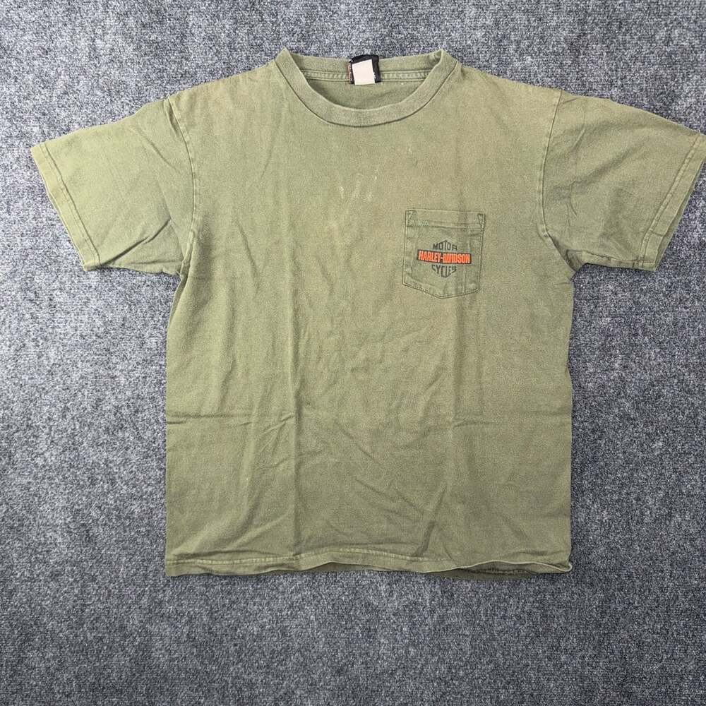 Vintage Y2K HarleyDavidson Michael Cotati California Olive Green T-Shirt Size L